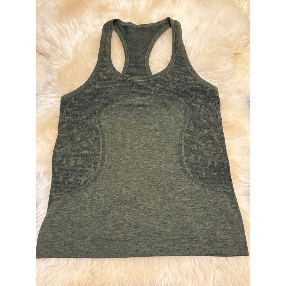 Lululemon Swiftly Tech Tank Rare 10 Dark Olive Black Green Floral Racerback Yoga